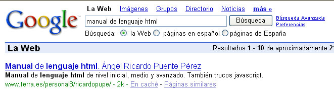 Resultados búsqueda Google